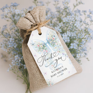 Blue Bow Butterfly Baby Shower Thank You Gift Tags
