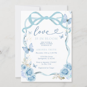 Blue Bow Butterfly Love In Bloom Bridal Shower  Invitation