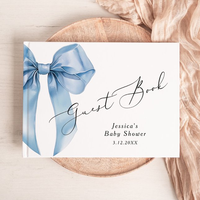 Blue Bow Calligraphy Baby Bow shower Guest Book (Creator Uploaded)
