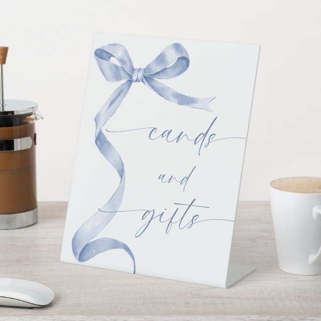 Blue Bow Cards and Gifts Pedestal Sign (In SItu)
