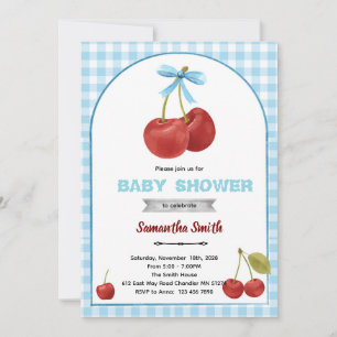 Blue bow cherry party invitation