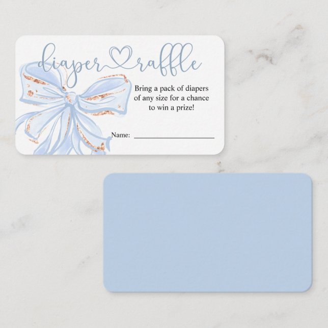Blue Bow Chic Boy Baby Shower Diaper Raffle Card (Front/Back)
