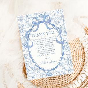 Blue Bow Chinoiserie Floral Wedding Thank You Card