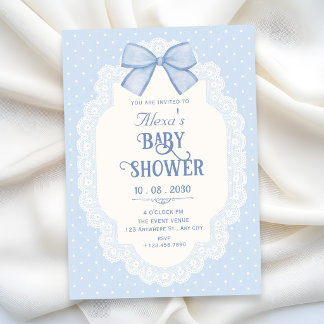 Blue bow choquette baby shower invitation
