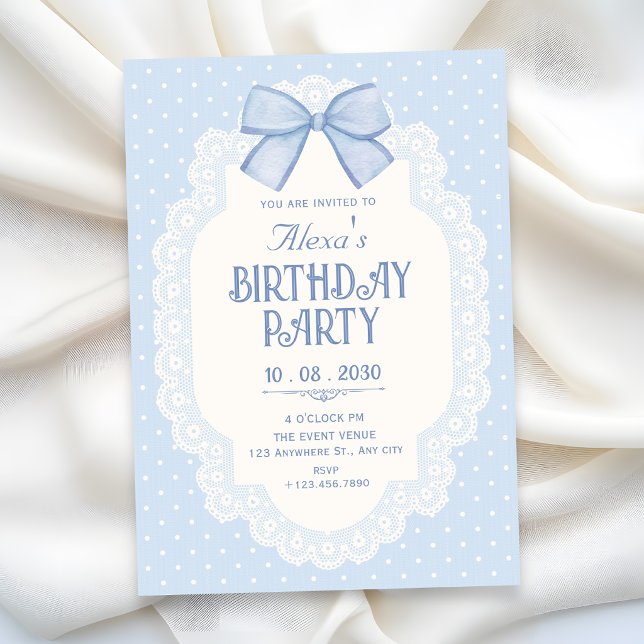 Blue bow choquette birthday invitation (Creator Uploaded)