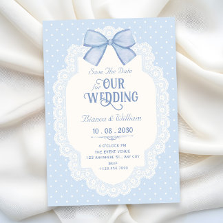 Blue bow choquette save the date