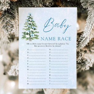 Blue Bow Christmas Baby Name Race Baby Shower Game Invitation