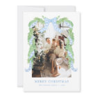 Blue Bow Christmas Chinoiserie Photo Holiday Card