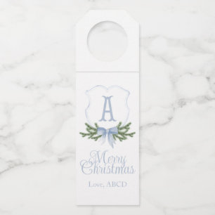 Blue Bow Christmas Crest Bottle Hanger Tags