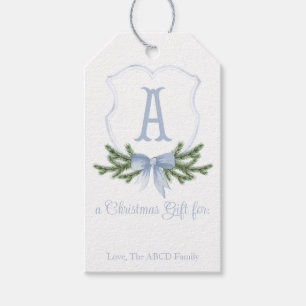 Blue Bow Christmas Crest Gift Tag - A