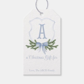 Blue Bow Christmas Crest Gift Tag - A