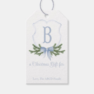Blue Bow Christmas Crest Gift Tag - B