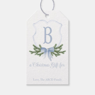 Blue Bow Christmas Crest Gift Tag - B