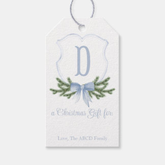Blue Bow Christmas Crest Gift Tag - D