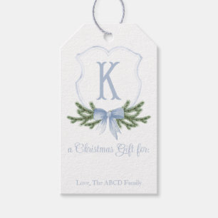 Blue Bow Christmas Crest Gift Tag - K