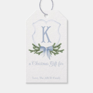 Blue Bow Christmas Crest Gift Tag - K