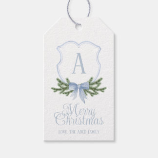 Blue Bow Christmas Crest Gift Tags