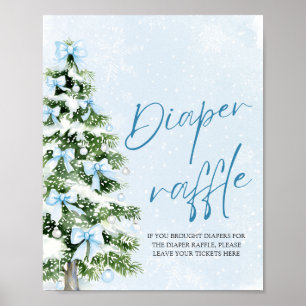 Blue Bow Christmas Tree Baby Shower Diaper Raffle  Poster