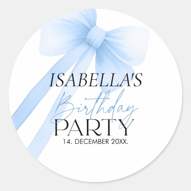 Blue Bow  Classic Round Sticker (Front)