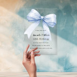 Blue bow clear birthday acrylic invitations<br><div class="desc">A clear,  transparent background,  decorated with a large light blue bow. Personalise and add a name and party details.</div>
