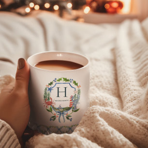 Blue Bow Coastal Christmas Nautical Monogram Coffee Mug
