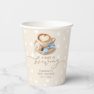Blue Bow Coffee Baby Is Brewing Boy Baby Shower Paper Cups