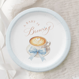 Blue Bow Coffee Baby Shower Paper Plates