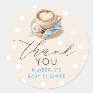 Blue Bow Coffee Baby Shower Thank You Classic Round Sticker