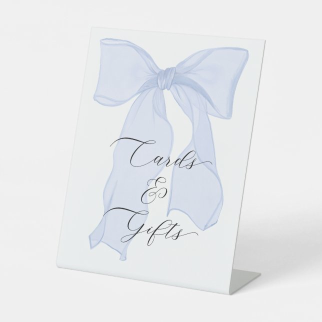 Blue Bow Coquette Birthday Party Cards and Gifts Pedestal Sign (Front)