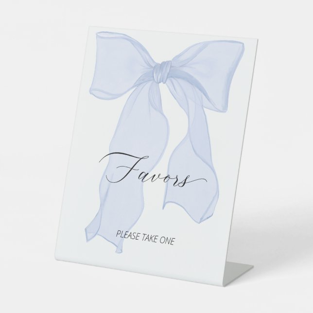 Blue Bow Coquette Birthday Party Favours Pedestal Sign (Front)