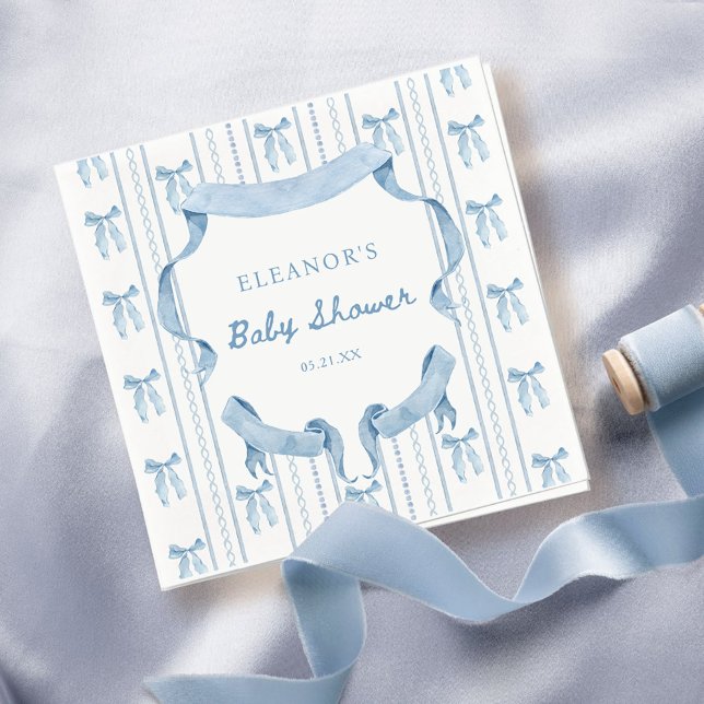 Blue Bow Coquette Blue Boy baby Shower Napkin (Creator Uploaded)