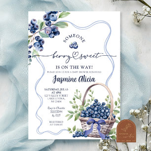 Blue Bow Coquette Blueberry Baby Shower Invitation