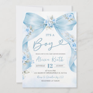 Blue Bow Coquette Boy baby shower Invitation