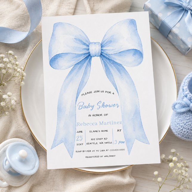 Blue Bow Coquette Boy Baby Shower Invitation (Blue Bow Coquette Boy Baby Shower Invitation)