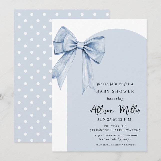Blue Bow Coquette Boy Baby Shower  Invitation (Front/Back)