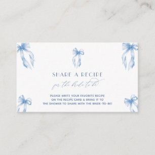 Blue Bow Coquette Bridal Shower Share A Recipe Enclosure Card