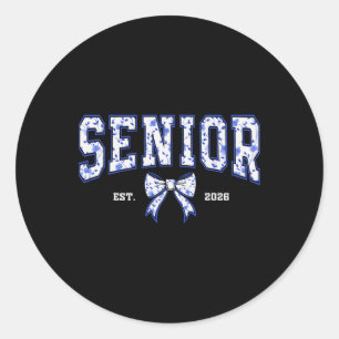 Blue Bow Coquette Floral Senior 2026 Graduation Cl Classic Round Sticker
