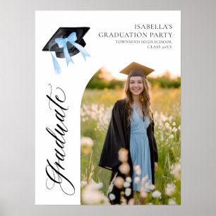 Blue Bow Coquette Graduation Cap Graduate Welcome Poster