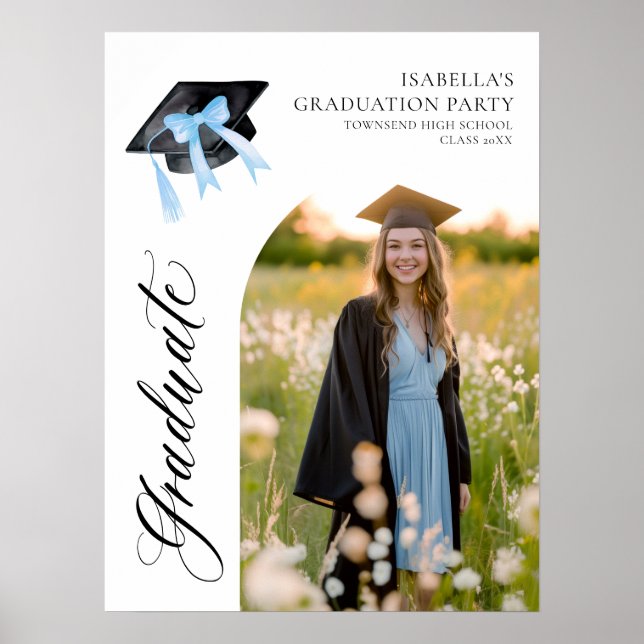 Blue Bow Coquette Graduation Cap Graduate Welcome Poster (Front)