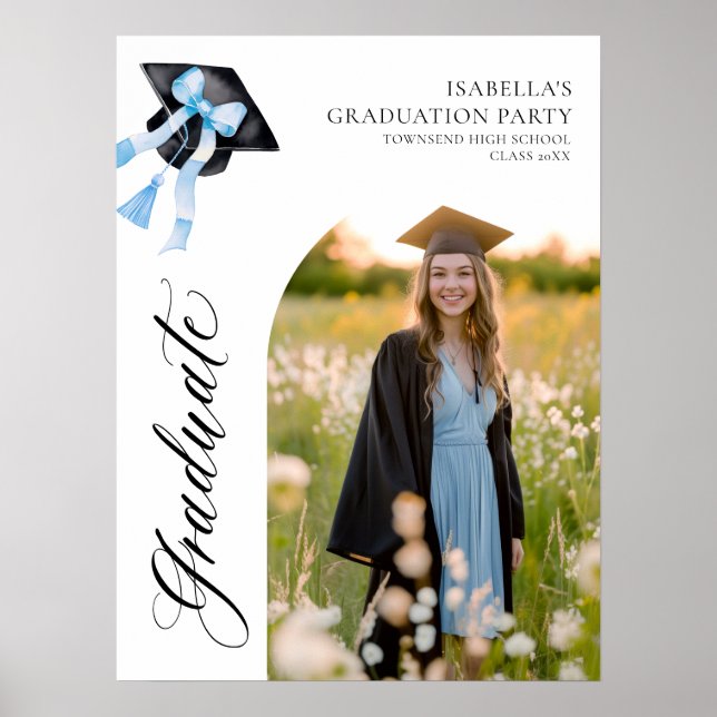 Blue Bow Coquette Graduation Cap Graduate Welcome Poster (Front)