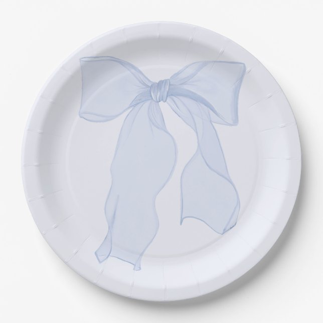Blue Bow Coquette Paper Plate (Front)