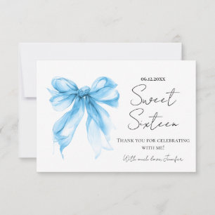 Blue Bow Coquette Script Sweet 16 Thank You 