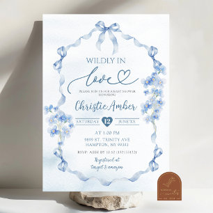 Blue Bow Coquette Wildflower Bridal Shower Invitation