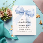 Blue bow cream beige birthday invitation<br><div class="desc">A soft beige,  cream coloured background,  decorated with a large light blue bow. Personalise and add a name and party details. 

1 sheet = 1 invitation printed edge to edge.</div>