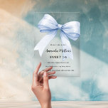 Blue bow cream beige elegant Sweet 16 clear Acrylic Invitations<br><div class="desc">A clear,  transparent background,  decorated with a large light blue bow. Personalise and add a name and party details.</div>