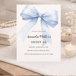 Blue bow cream beige elegant Sweet 16 invitation<br><div class="desc">A soft beige,  cream coloured background,  decorated with a large light blue bow. Personalise and add a name and party details.

1 sheet = 1 invitation printed edge to edge.</div>