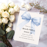 Blue bow cream beige elegant Sweet 16 invitation<br><div class="desc">A soft beige,  cream coloured background,  decorated with a large light blue bow. Personalise and add a name and party details.

1 sheet = 1 invitation printed edge to edge.</div>