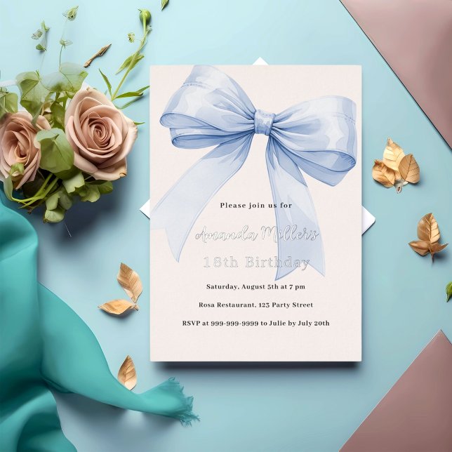 Blue bow cream beige silver birthday (Creator Uploaded)