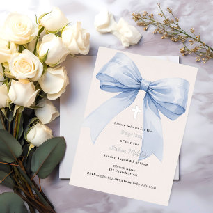 Blue bow cream boy Baptism silver