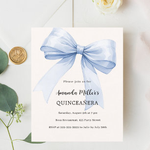Blue bow cream elegant Quinceanera invitation